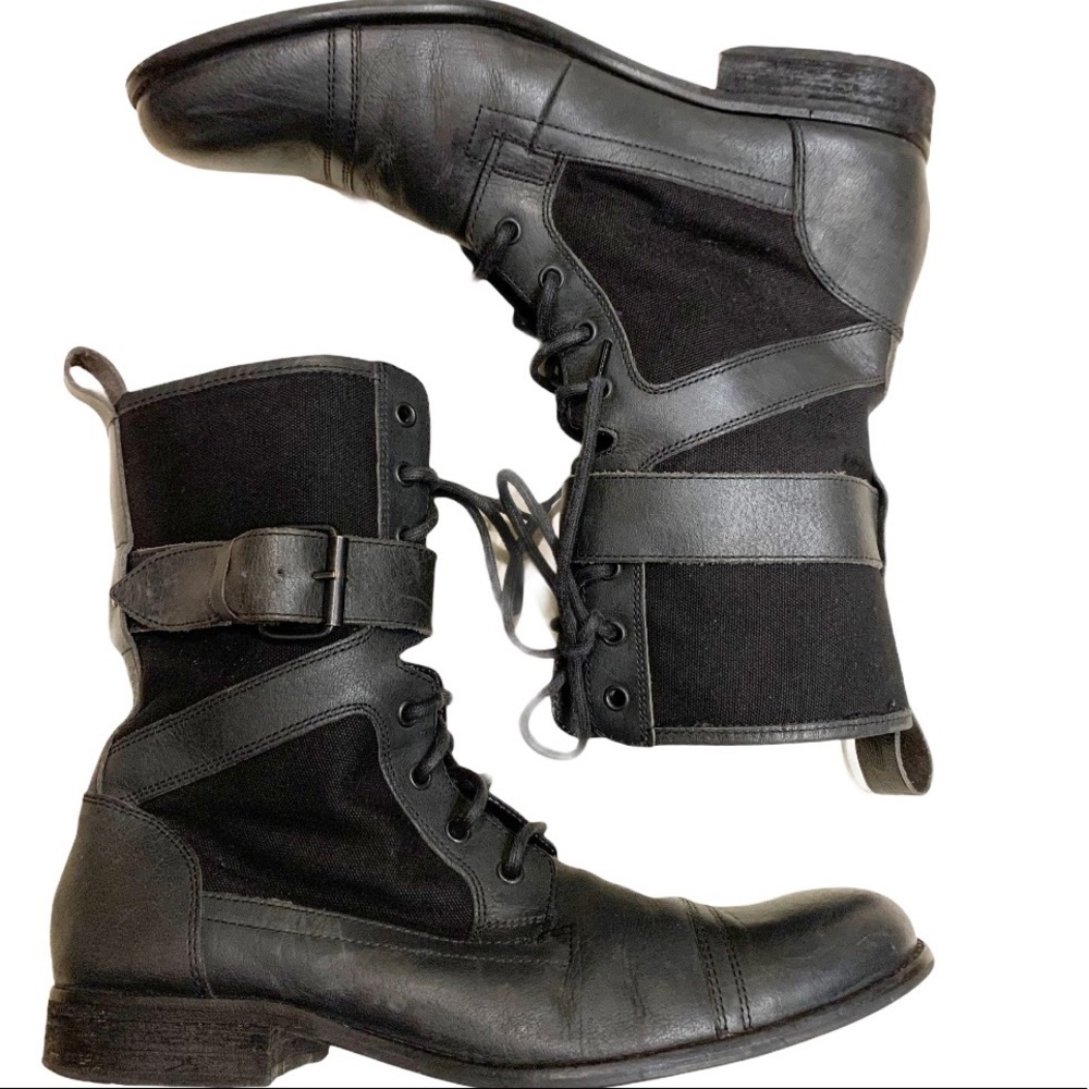 ASOS Black Leather & Textile Moto Combat Boots 10